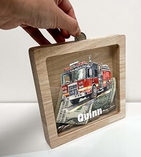 Personalized Savings Piggy Bank Fire Engine Truck Boys Custom Name Money Box Firefighter Room | Fire truck decor for boys | Fire truck gifts, Toddler Boys Gift, Teach Savings in Style! Made In America