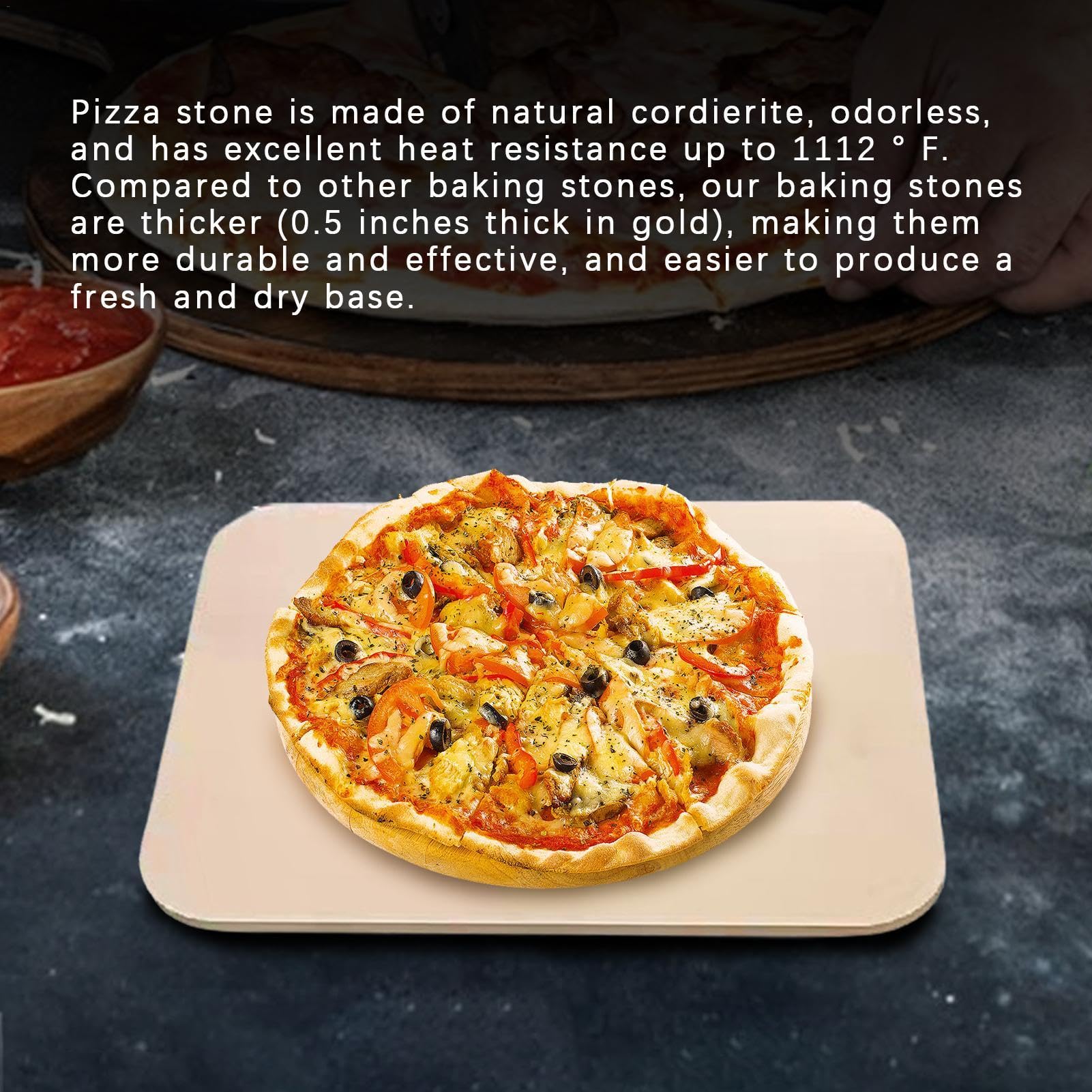 Pizza Grillstein - Pizza Backstein, Pizzastein zum Grillen, Quadratischer Backstein mit Holzschälpaddel, Pizza Backstein für knusprige Kruste, Handwerkerbrot, Küchenwerkzeuge |