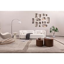 Modern Sofa Couch, Cloud Couch, White 3 Seater Sofa, Japandi Low Seat Couch for Living Room, Apartment, Home Office, Solid Wood Legs