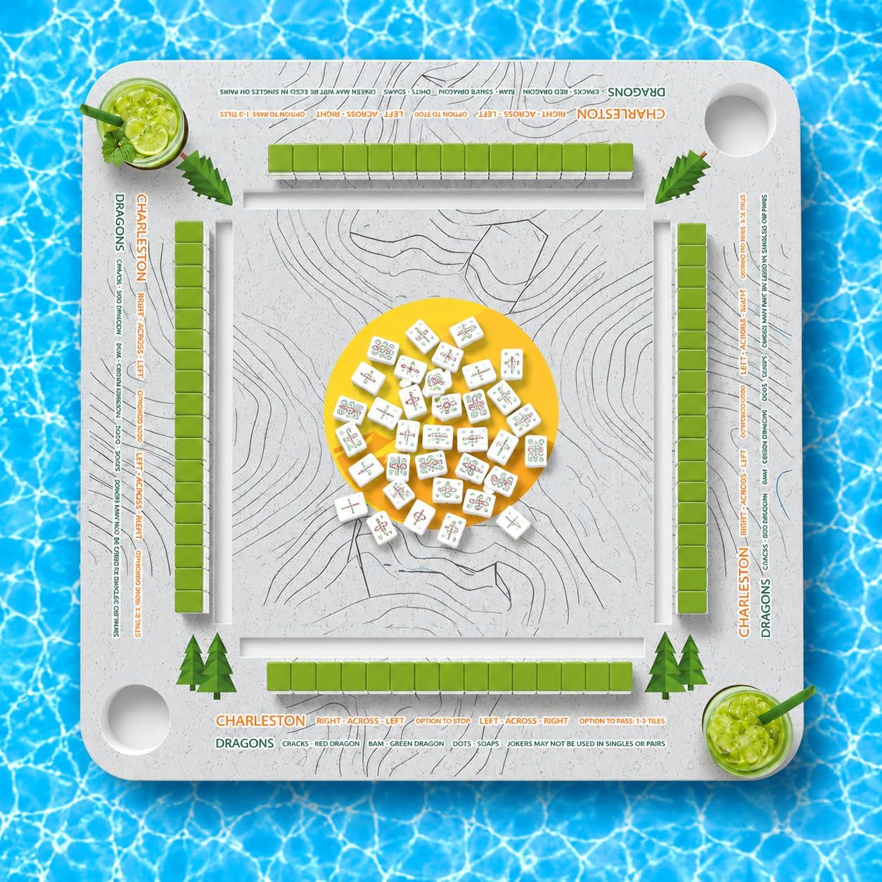 Floating Mahjong Table for Pool, Double-Sided Waterproof Float Board with Rules, Game Tray for Card Games, Poker, Dominoes, Scrabble, for Swimming Pool, Hot Tub, Lake & Beach Party (Dark green)