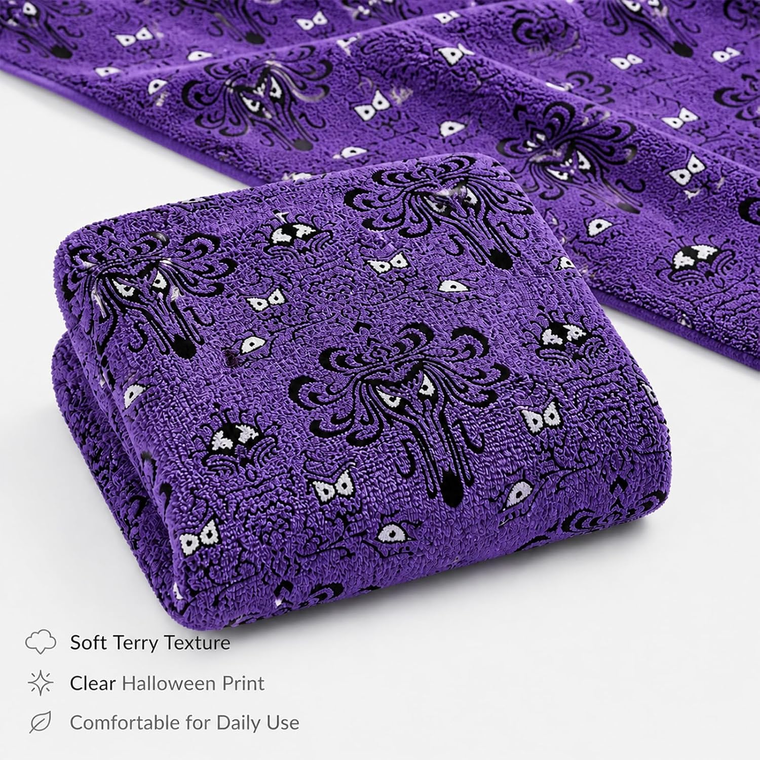 2 Pcs Halloween Kitchen Towels Haunted House Mansion Decor | Spooky Hand Towels for Bathroom Gothic Dish Cloths Halloween Bathroom Decortions Gift for Home Wall Decor 16x24Inches(Purple)