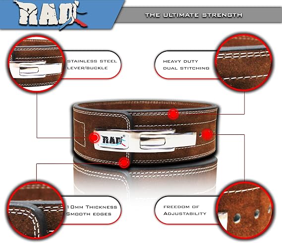 RAD レバー ウェイトリフティング ジムベルト メンズ レディース サイズ63 TO107 CM、厚み10mm & 幅4インチ レバー パワーリフティングベルト 女性用 デッドリフト ワークアウトベルト レザー ウェイトリフティングレバー ジム スクワットベルト