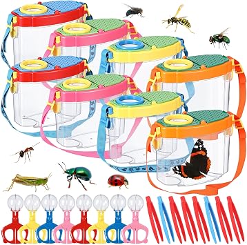 Halloscume 4 Set Kid Bug Catcher Kit, Insect Viewer with Magnifying Lid