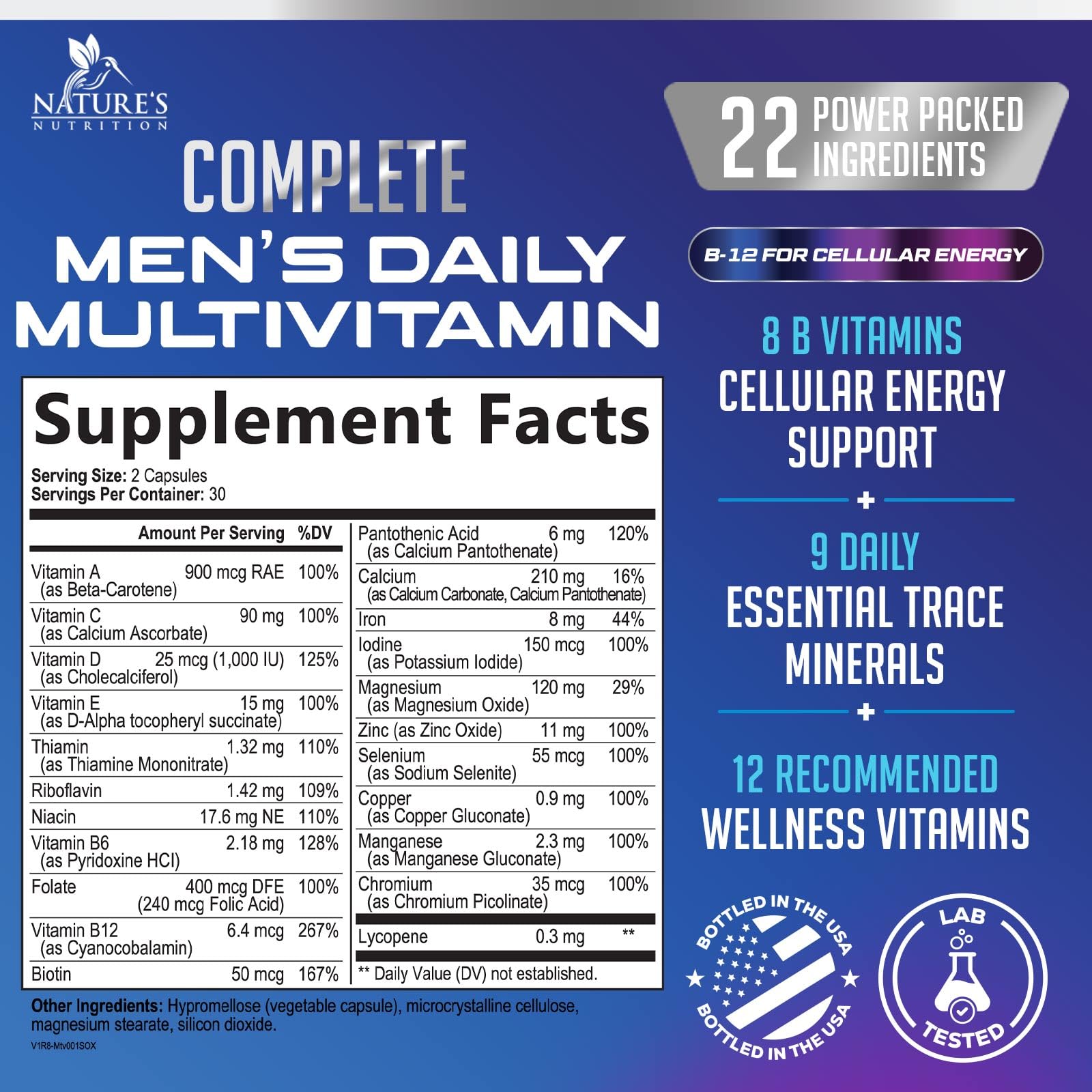Multivitamin for Men - Once Daily Mens Multivitamins - Comprehensive Multi-Vitamin with Optimal Vitamin Bioavailability - Essential Vitamins A, C, D, E, & Zinc Formula - Bottled in USA - 60 Capsules — Amazon image 2
