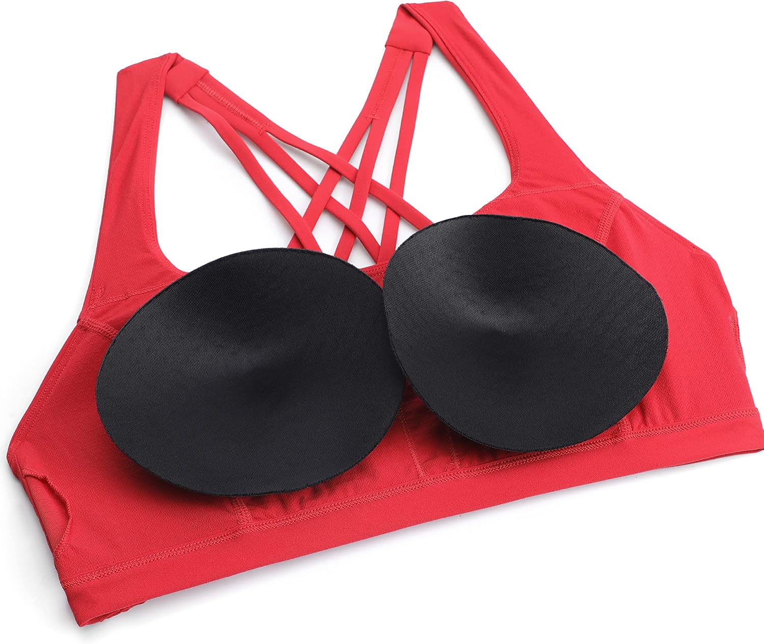 CRZ YOGA Strappy V Neck Sports Bras for Women - Criss Cross Back Wireless Padded Workout Yoga Bra Crimson Medium