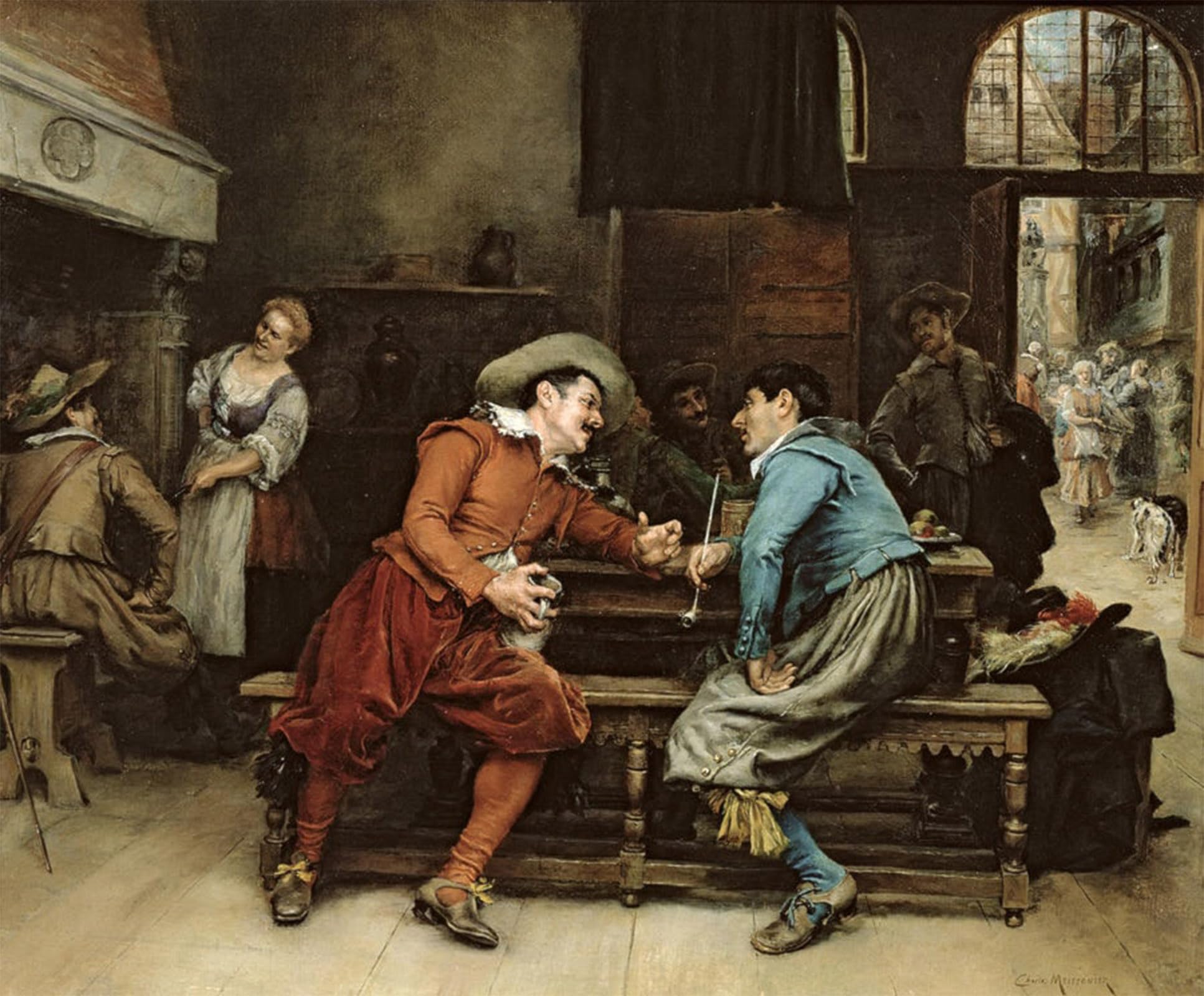 ARTXLXXBN Famous Print Painting Colorful Art Print Due uomini che parlano in una taverna Jean-Louis Ernest Meissonier Canvas Art Decorations for Home Decor 60x90cm