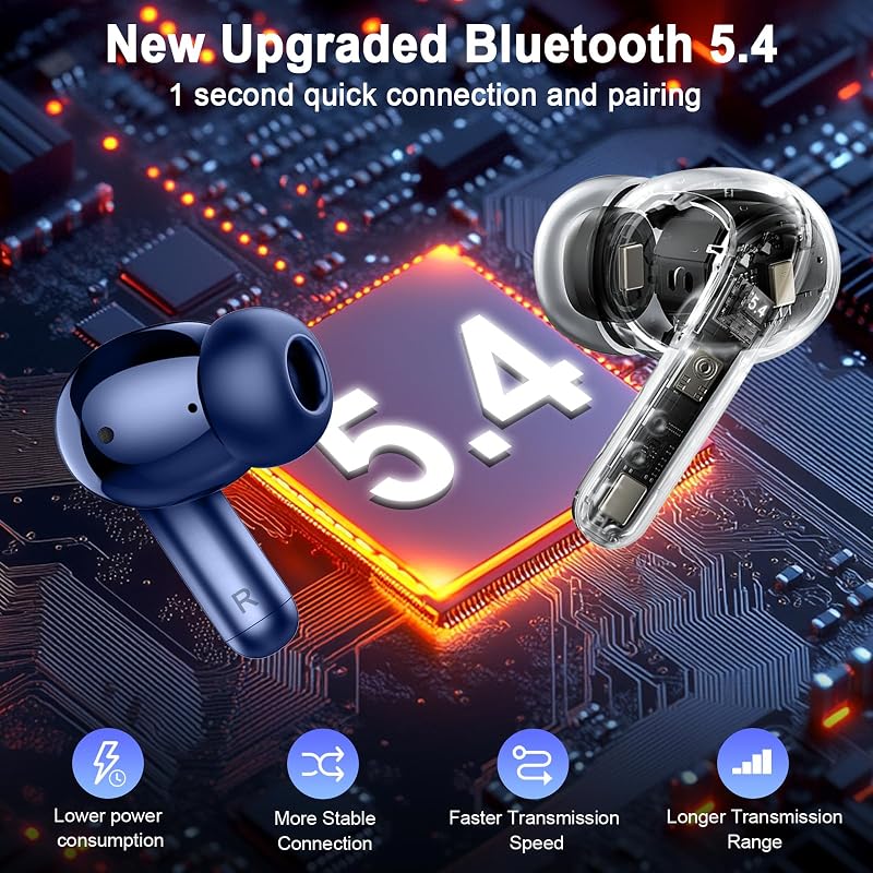 Wireless Earbuds, Bluetooth 5.4 Headphone 3D Stereo Bass Ear Bud, 4 ENC Noise Cancelling Mic, 40+Hrs USB-C in-Ear Earphone, IP-X7 Waterproof Headset Sport Workout Gym for Laptop Pad Android iOS image 3