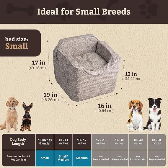 Snoozer Dog Car Seat: Lookout I Dog Booster Car Seat for Pets up to 18lbs, Helps Alleviate Travel Sickness & Fear for Dogs, Removable Washable Cover Merlin Linen, Size Small