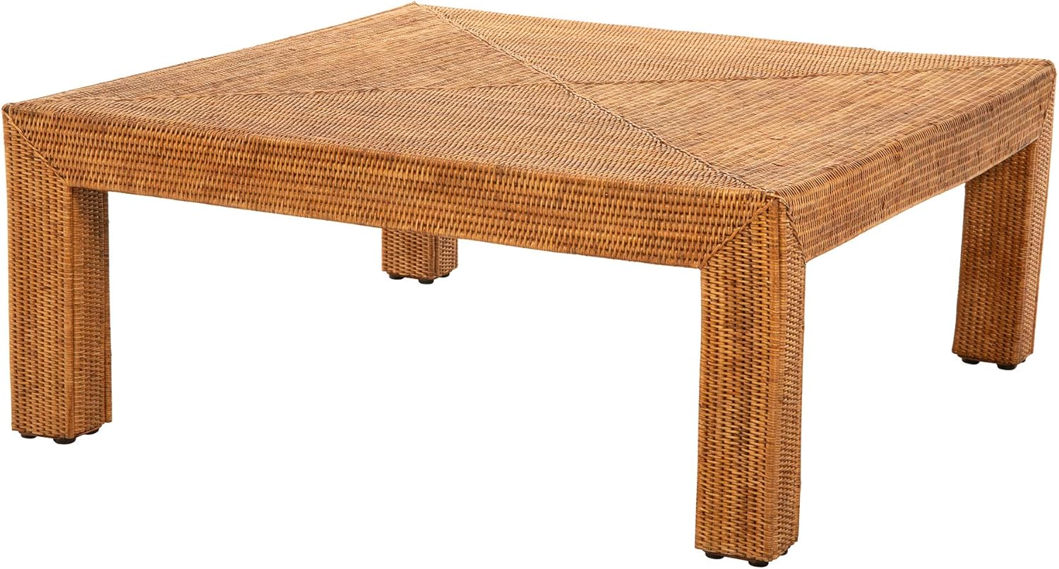 Kouboo La Jolla Rattan Square Coffee Table, Living Room Center Tables, Modern & Unique Coffee Table, Entryway, Bedroom, Honey-Brown