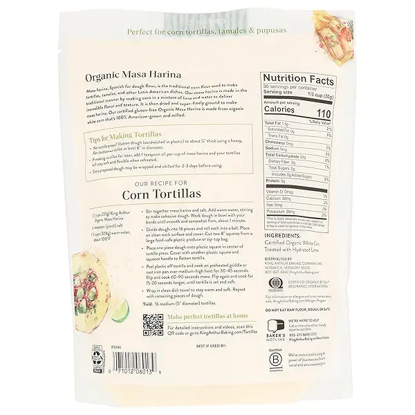 King Arthur Organic Masa Harina Flour, 2 lb (Pack of 1) - Finely Ground White Corn for Soft Homemade Tortillas 2