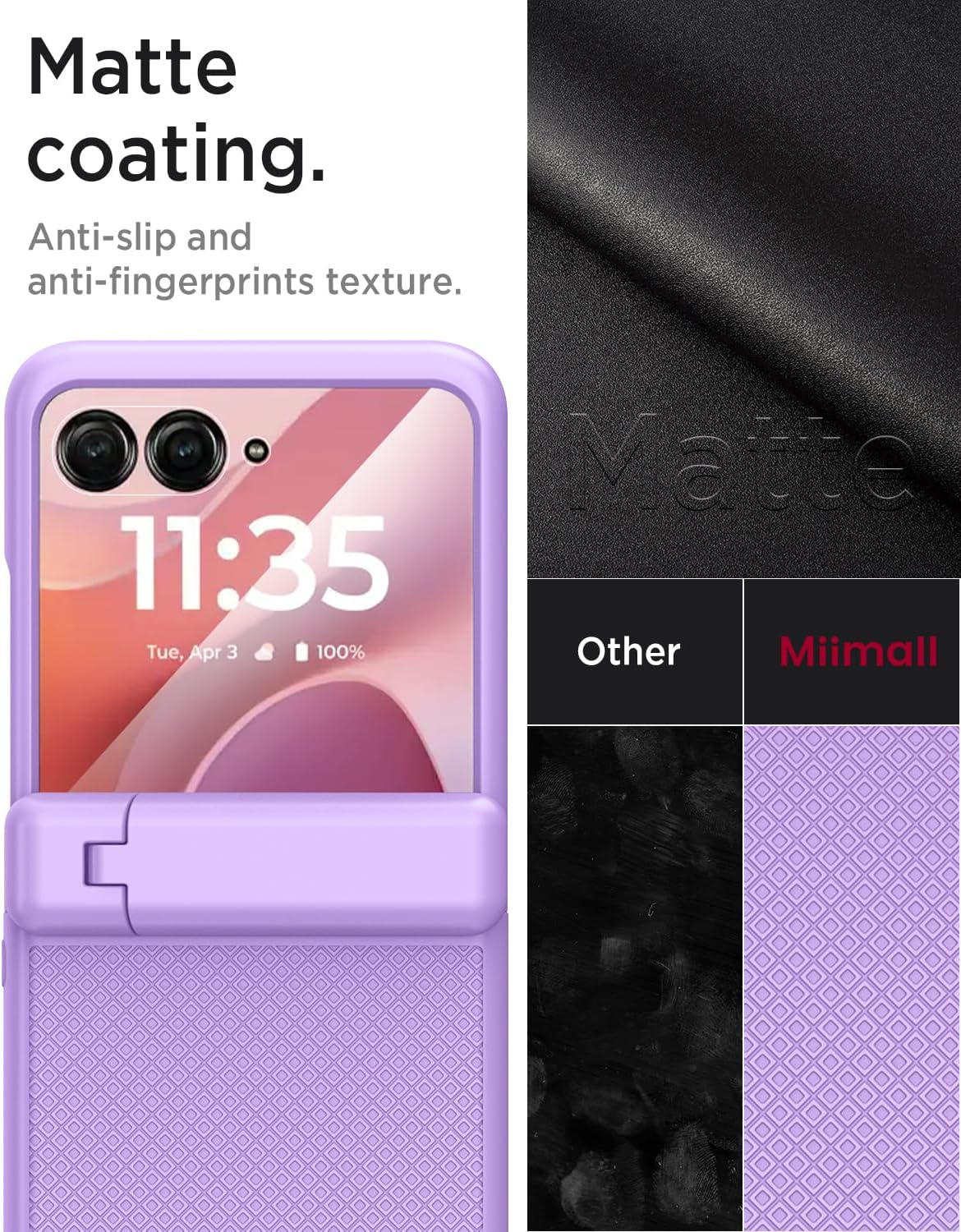 Miimall for Motorola Razr 2025 Case with Hinge Protection,Moto Razr 2025 Case [with Kickstand][Screen and Camera Protection][Military Grade Shockproof] Drop-Proof Slim Hard Grip Cover for Women,Purple