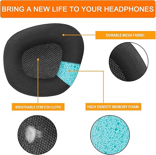 Miniatura 5 de Almohadillas de repuesto para auriculares Corsair Void y Corsair Void PRO RGB con cableinalámbricos para juegos con tela de malla negra, espuma