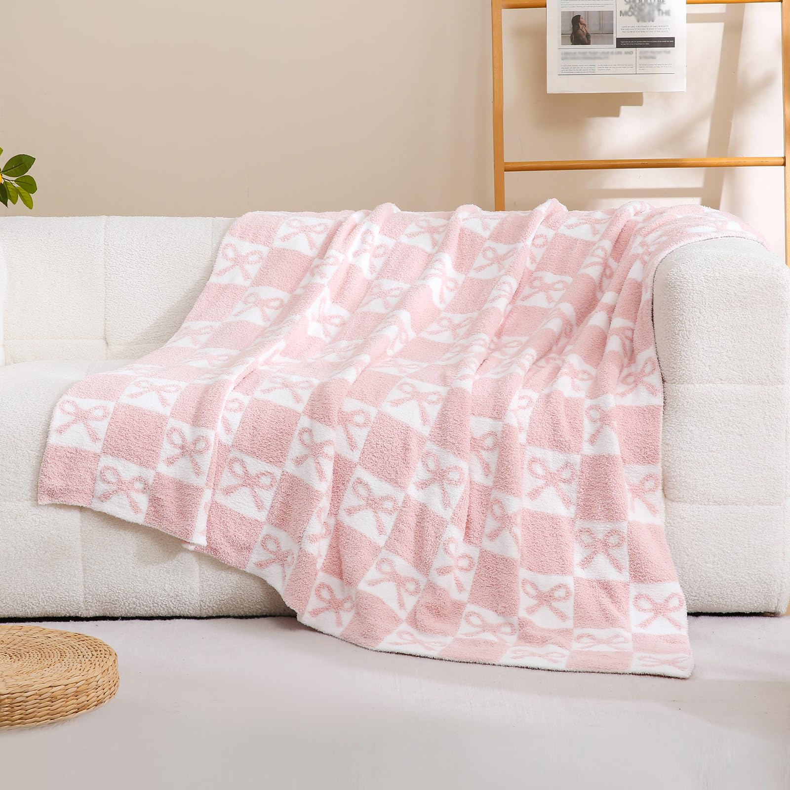 YIRUIO Checkered Knit Throw Blanket Ultra Soft Microfiber Reversible,Fluffy Fuzzy Cozy Throw for Bed,Sofa Couch Home Decor