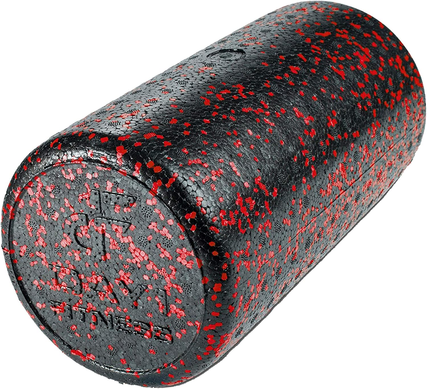 Day 1 Fitness High-Density Round Foam Rollers - 4 Size and 8 Color Options - Massage Rollers for Stretching, Deep Tissue and Myofascial Release Red Speckled 12 Inch