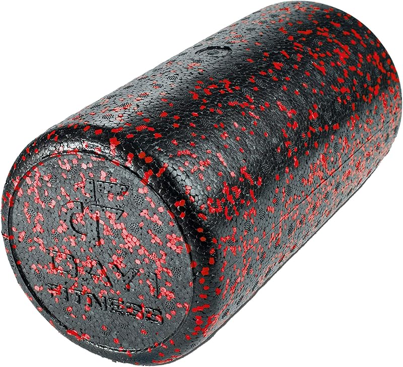 Day 1 Fitness High Density Muscle Foam Rollers - Sports Massage Rollers for Stretching, Physical Therapy, Deep Tissue, Myofascial Release - Ideal for Exercise and Pain Relief - Speckled Red, 12”