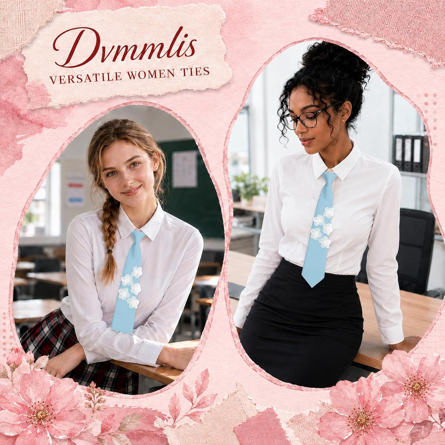 Ties for Women with Lace Flower, Adjustable Womens Tie for Party