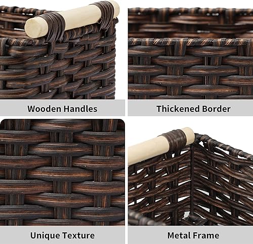 Miniatura 5 de GRANNY SAYS Cestas de mimbre para estantes, cestas de mimbre para almacenamiento, cesta de inodoro impermeable, organizador de cestas con asa, cesta