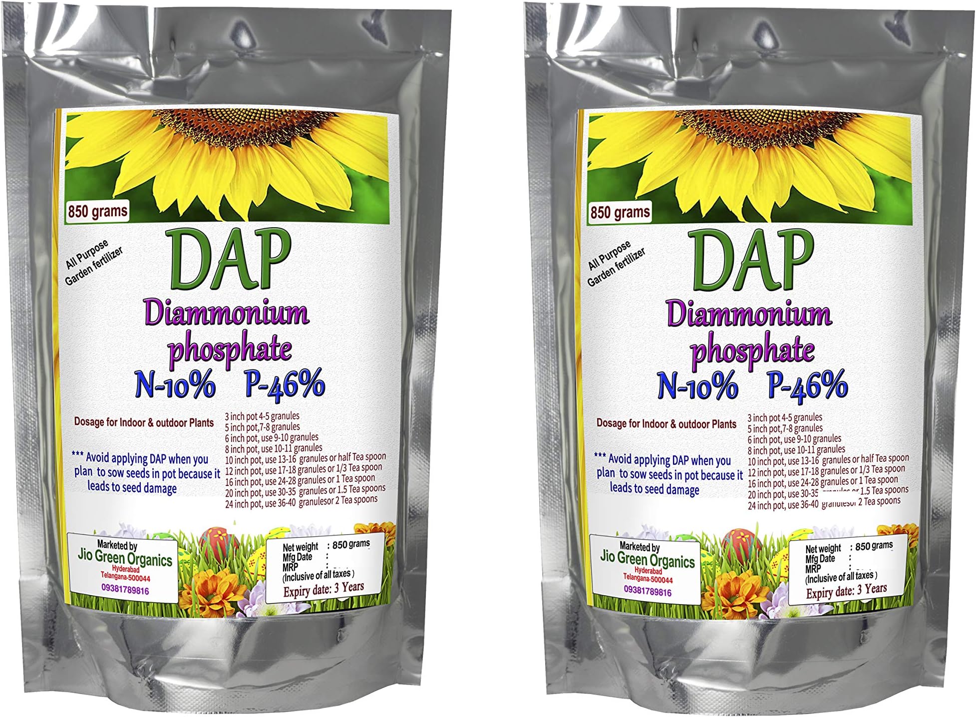 Jio Green garden Store All Purpose Di-Ammonium Phosphate DAP Fertilizer for Home Plants, Lawn, Vegetable, Fruit, and Gardens (850 + 850 g)