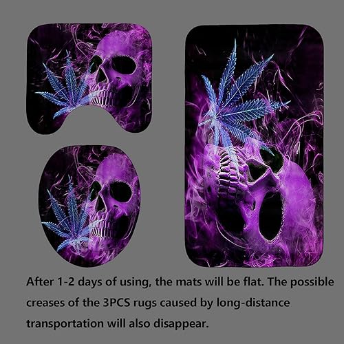 Miniatura 4 de Juego de 4 cortinas de ducha de calavera morada con alfombras, cortina de ducha de tela impermeable, decoración de baño de esqueleto gótico de