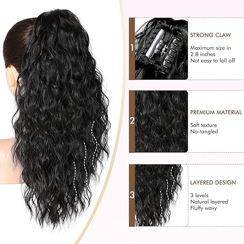 Miniatura 3 de REECHO Extensión de cola de caballo, extensión de cola de caballo de 18 pulgadas con clip multicapa para mujer, extensiones de cabello largo y