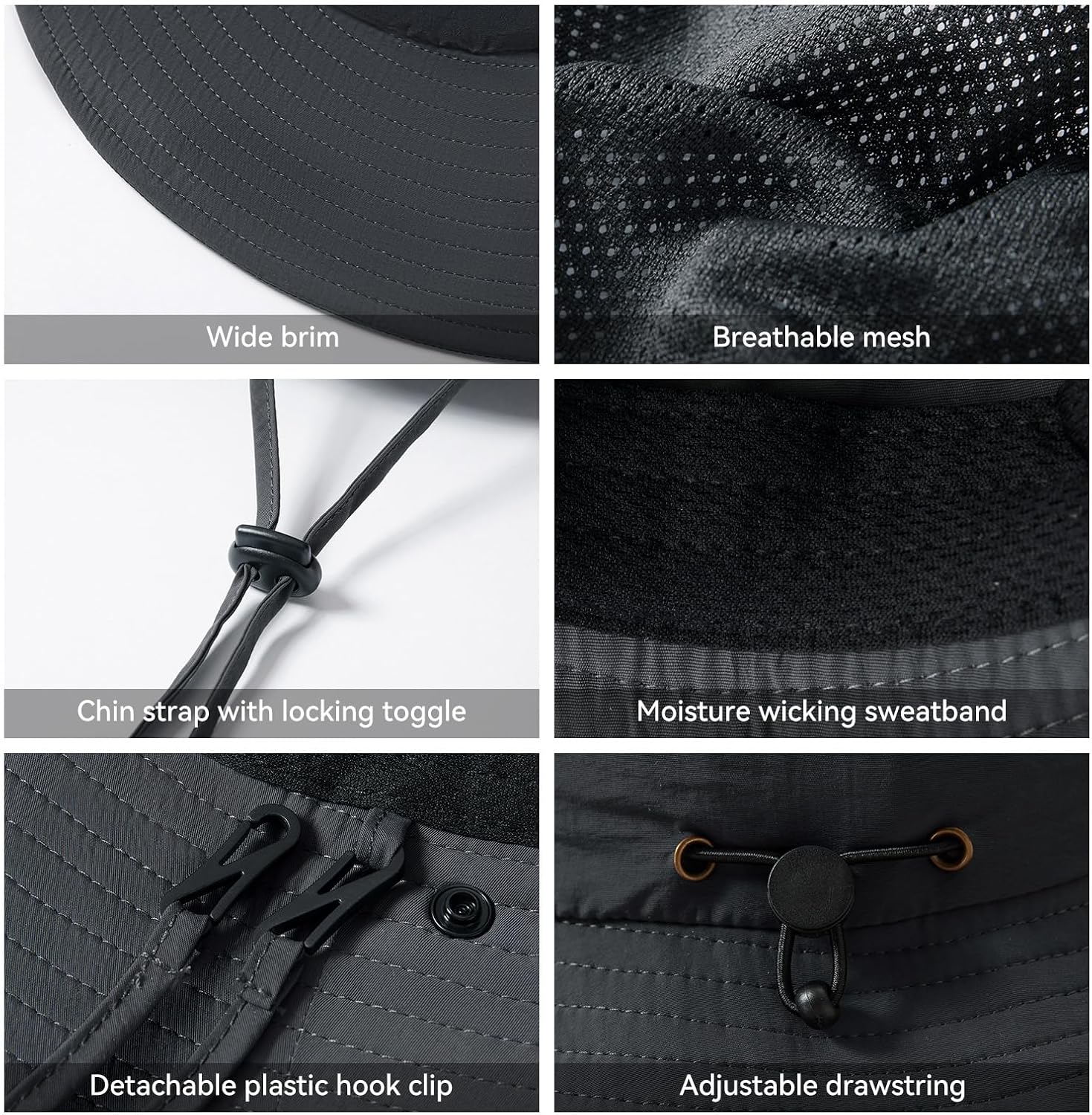 3 Pcs Unisex UPF 50+ Wide Brim Fishing Hat with Face Mask & Neck Flap