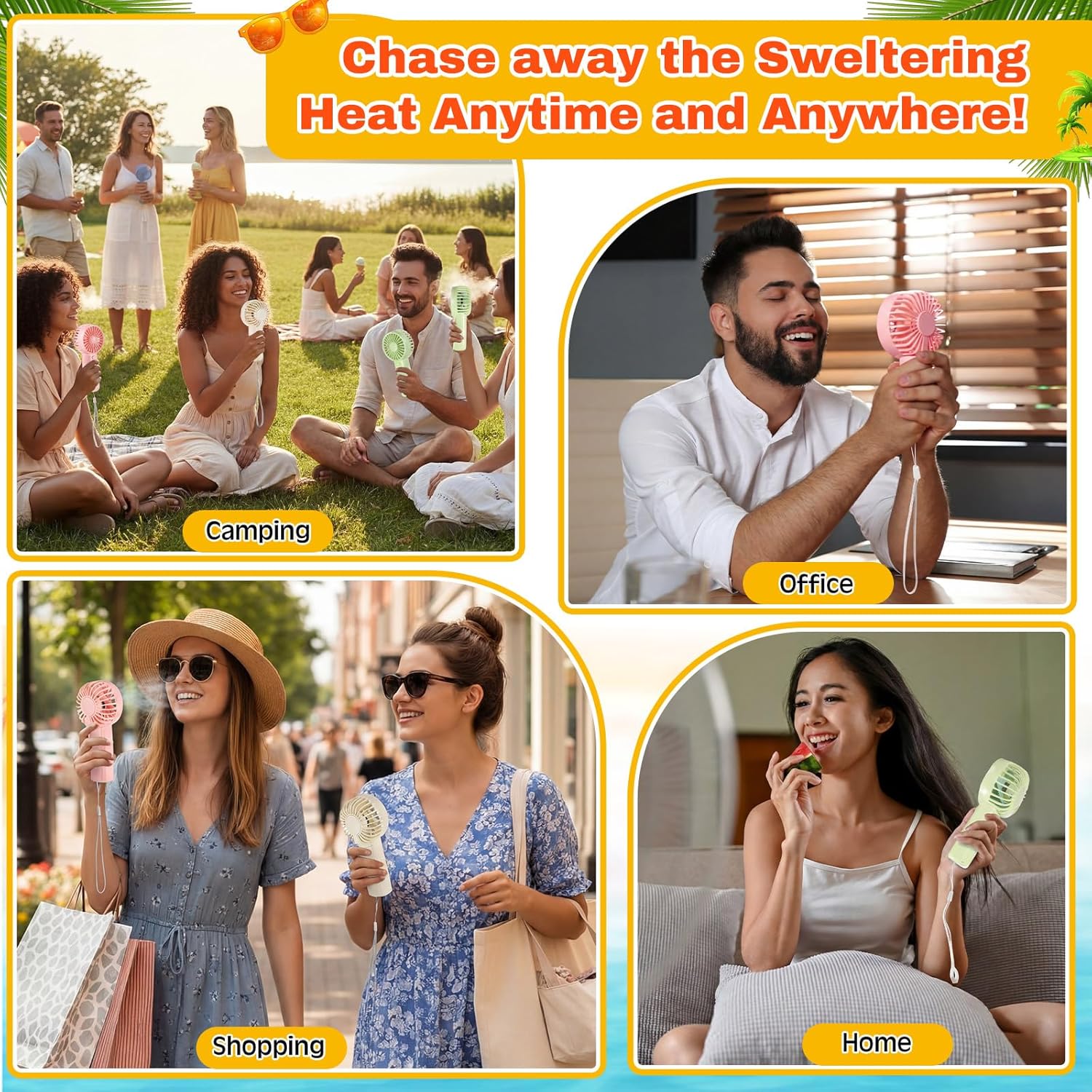 24pcs Mini Portable Fan and Luau Make up Bags Bulk Small Handheld Personal Fan Tropical Hawaii Cosmetic Pouch with Zipper for Men Women Outdoor Travel Camping Party Gift