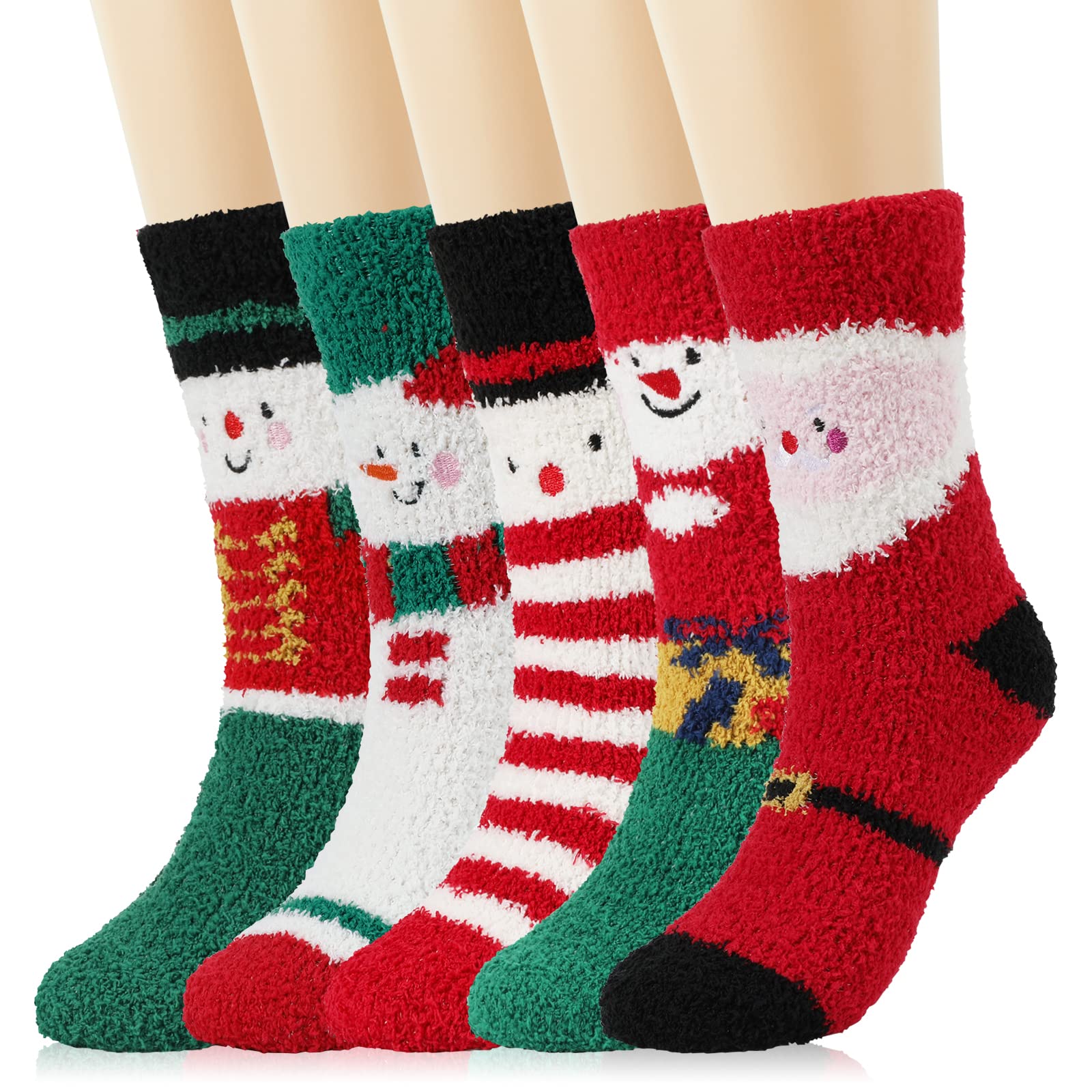 2 Paia Calzini Natalizi Donna - Calze Morbide In Pile Con Motivi Babbo Natale