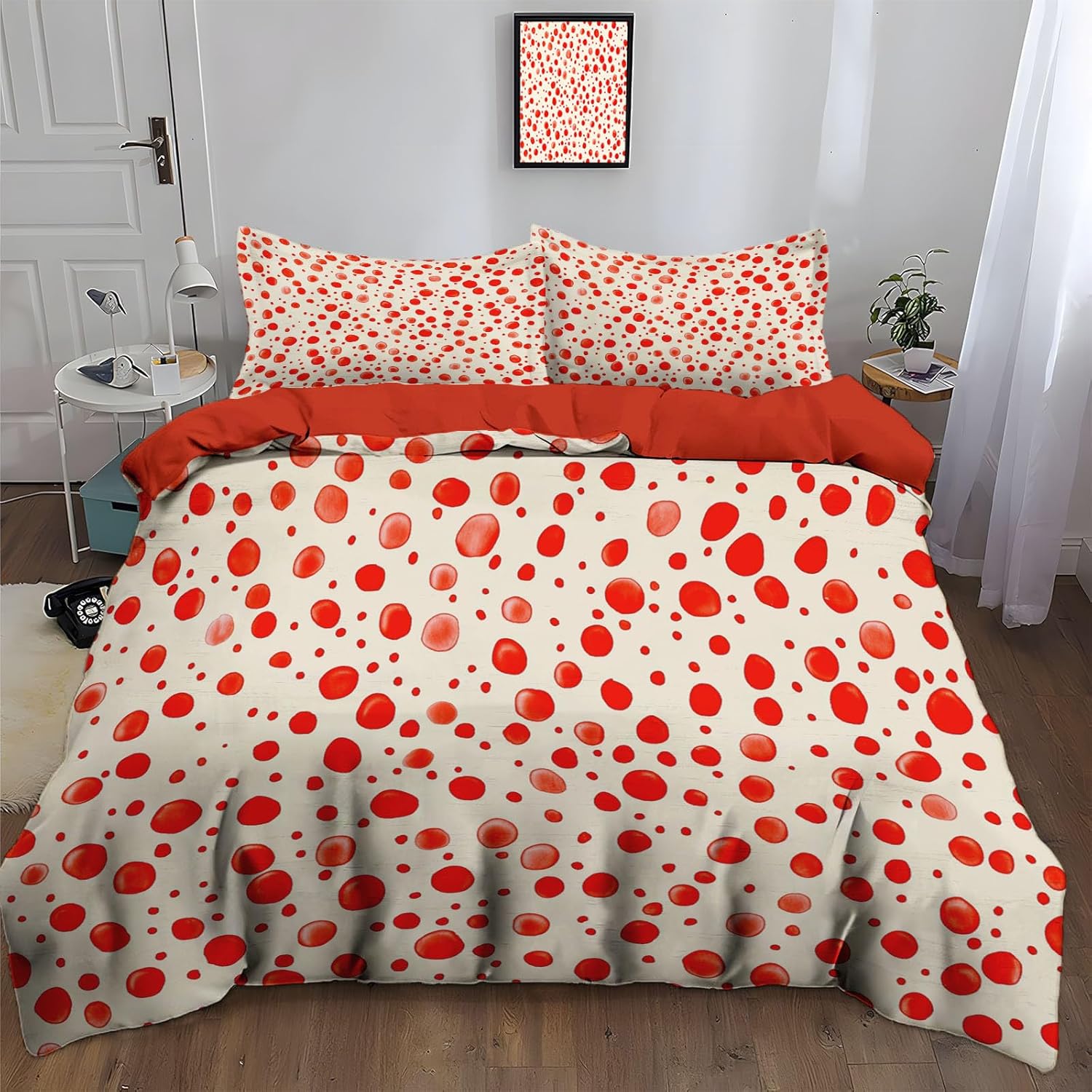 Red polka dot print Bedding Set Cal King Soft warm cream pattern Comforter Cover Set for Boys Girls Teens Wild Life Duvet Cover Decor Bedspread Cover Room Decor Clorful Quilt Cover,No Comforter