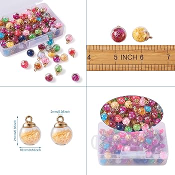 PH PandaHall 90 Ciondoli Sfera Vetro Con Glitter A Stella - 15 Colori, 20,5x15 Mm - Per Gioielli Fai Da Te, Bracciali E Portachiavi