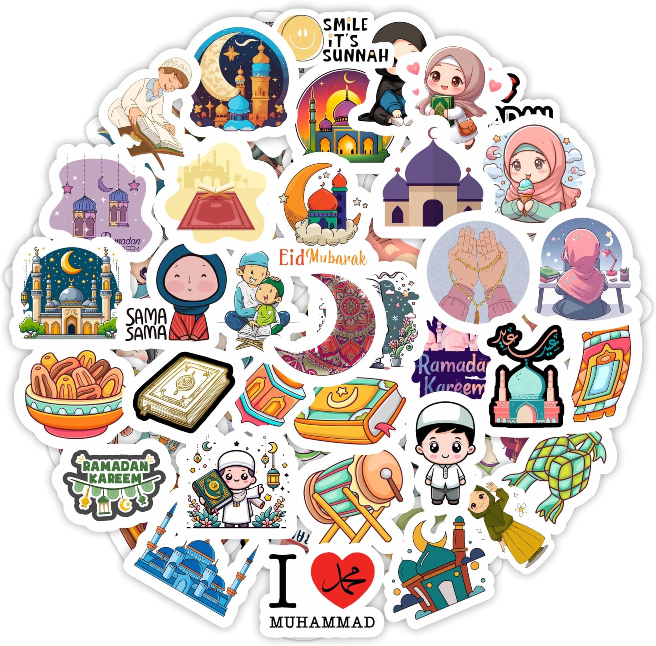 BulbaCraft Islamic Stickers for Ki_ds, Muslim Stickers for Water Bottle and Laptop - Islam Party Supplies & Decorations, Ramadan Waterproof Vinyl Decals, Gifts for Women & Men