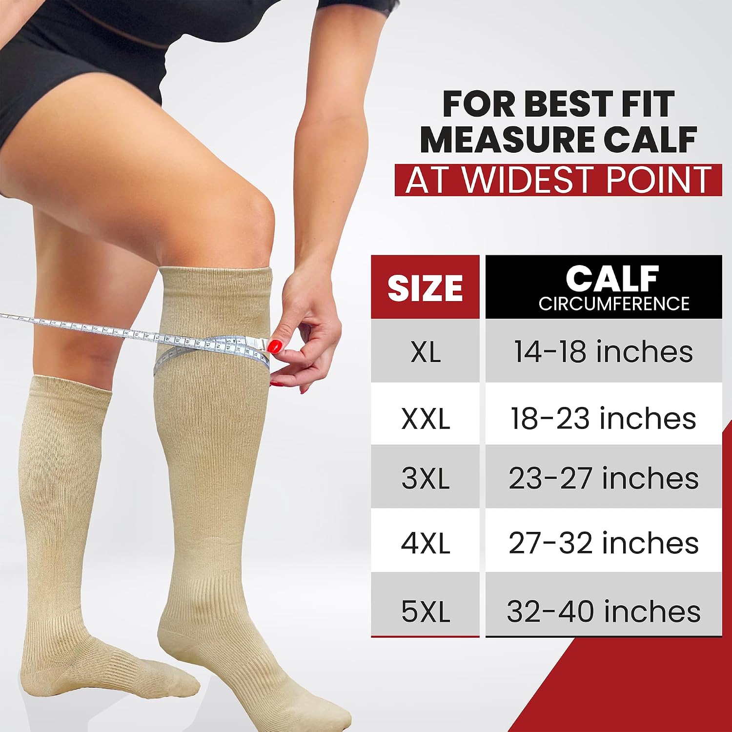 bams plus size compression socks wide calf xl xxl xxxl – graduated knee-high support, viscose from bamboo easy-on/easy-off nude x-large