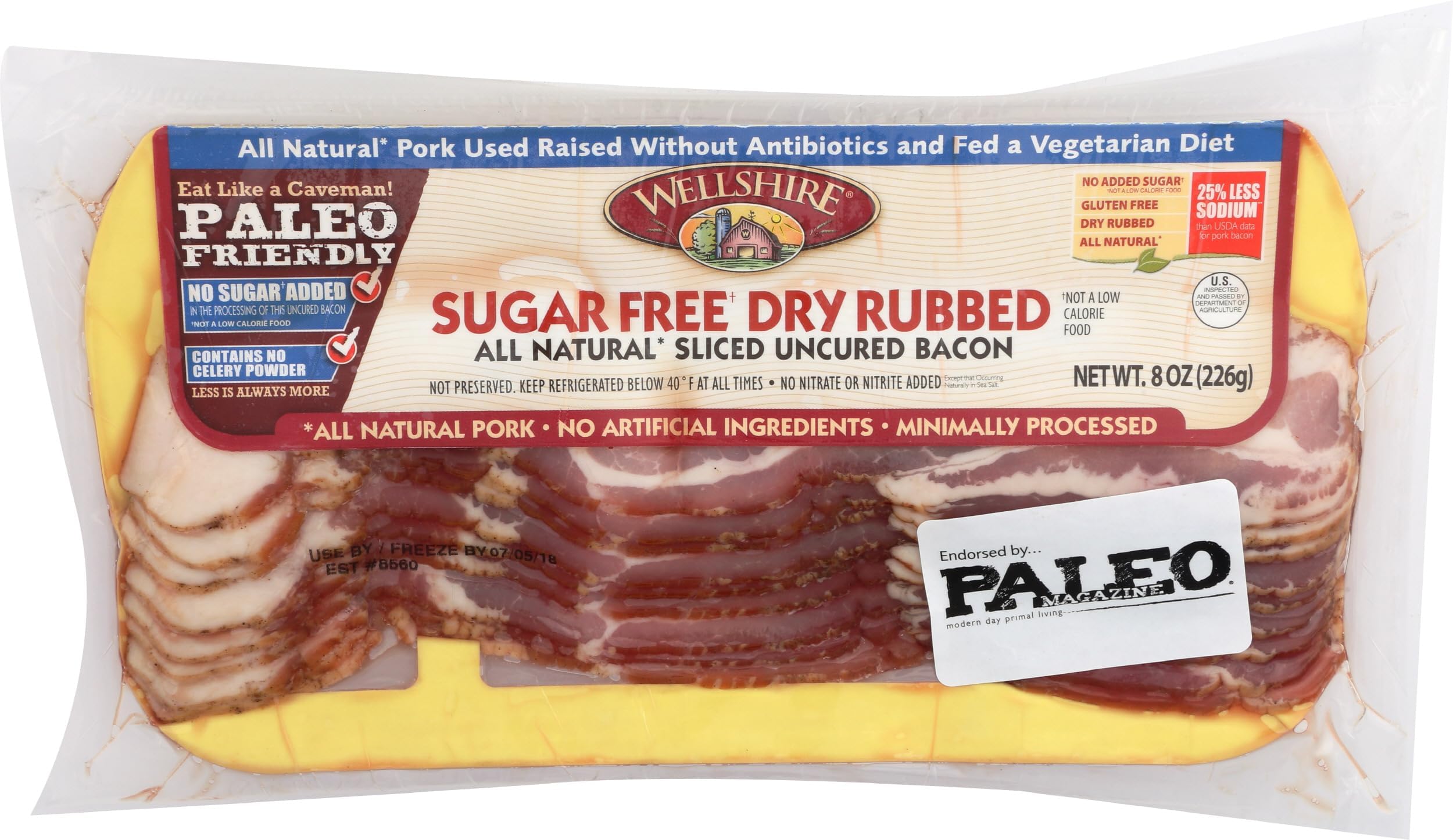 Wellshire Farms, Paleo Sugar-Free Bacon, 8 oz