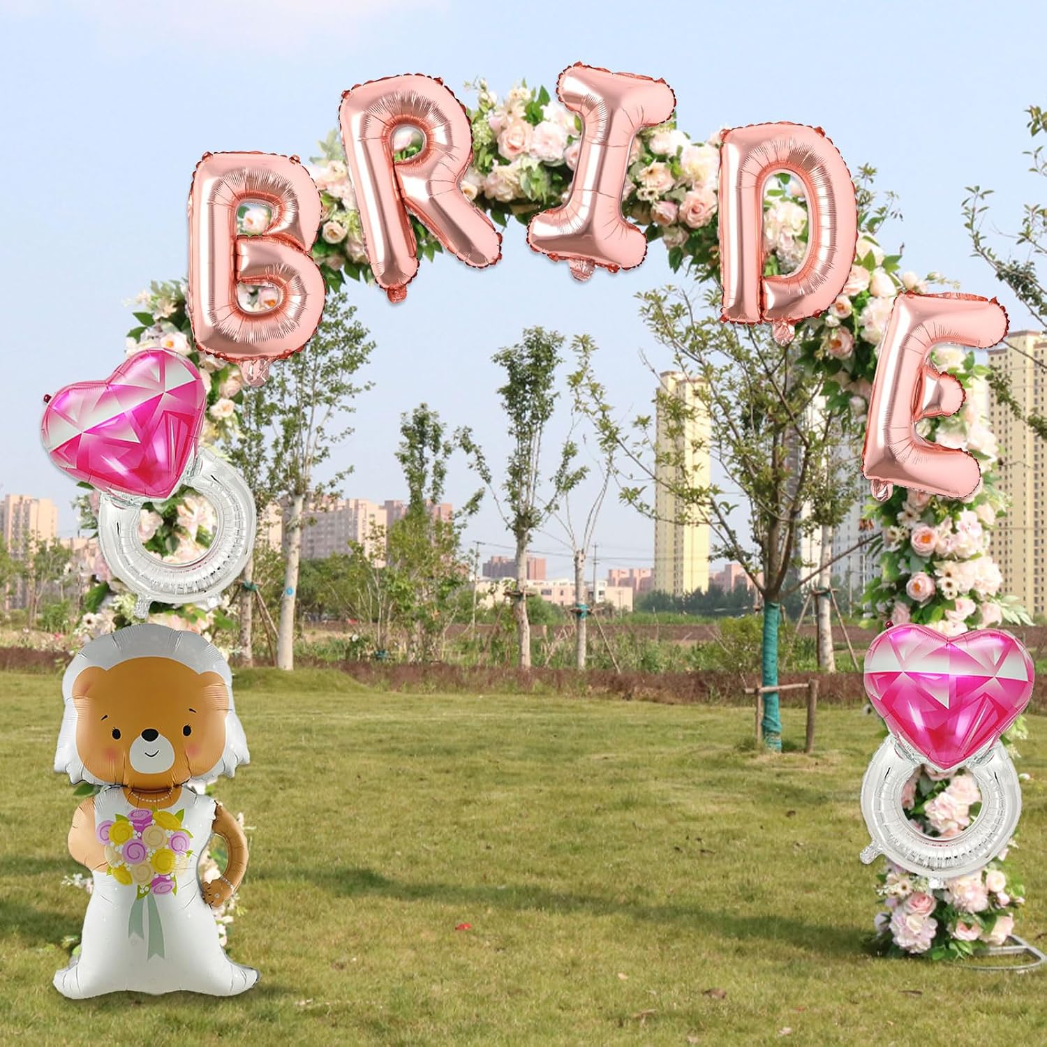 8 Pcs Giant BRIDE Foil Balloons 32 inch Gose Gold Letters Banner Bear Bride Ring Mylar Foil Balloons for Wedding Engagement Shower Bride To Be Party Decorations image 4
