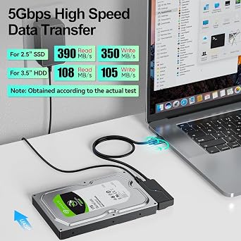 SATA to USB Adapter with Power for 2.5SSD/3.5HDD Hard Drive Reader 5Gbps | USB 3.0 to SATA III Internal Hard Drive Converter with UASP and 12V DC Adapter Supply Support Seagate WD Hitachi Toshiba