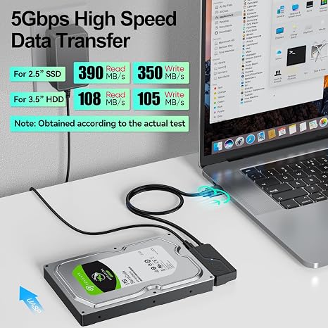 SATA to USB Adapter with Power for 2.5SSD/3.5HDD Hard Drive Reader 5Gbps | USB 3.0 to SATA III Internal Hard Drive Converter with UASP and 12V DC Adapter Supply Support Seagate WD Hitachi Toshiba