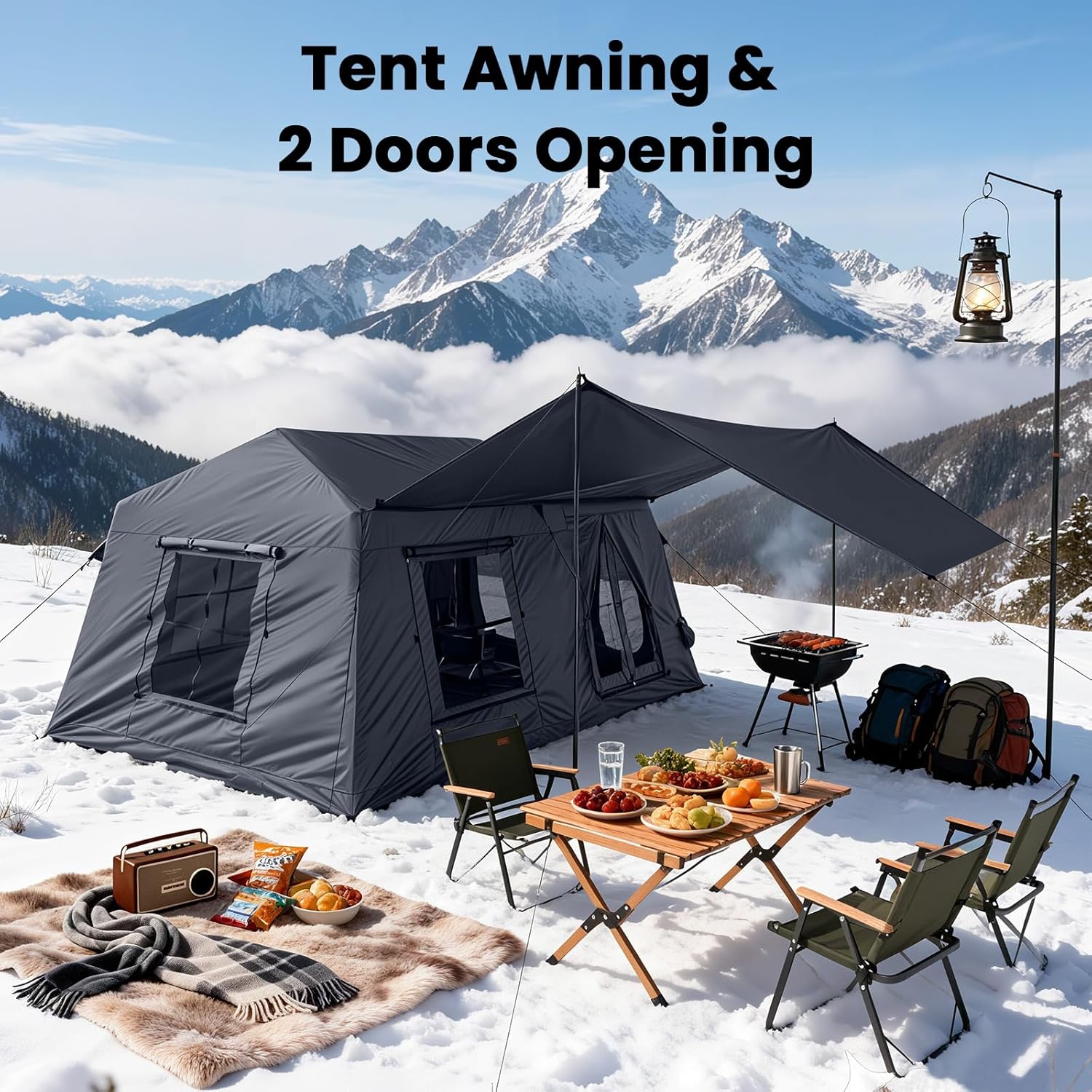 Inflatable Tents for Camping, Large Blow Up Tent with Hand Pump, Easy Setup InflatableTent 4 Season Tent, Waterproof Oxford Air Glamping Tents for Camping Adult 4/6/8/10/12 Person