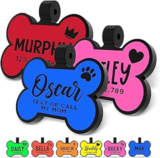 Silent & Double Sided, Deep Engraved Dog Tags Personalized, Rich Customization, Glow in The Dark Durable Silicone Pet ID Tag, Never Fades, 8 Colors & Fonts, 25 Icons, Bone Shaped