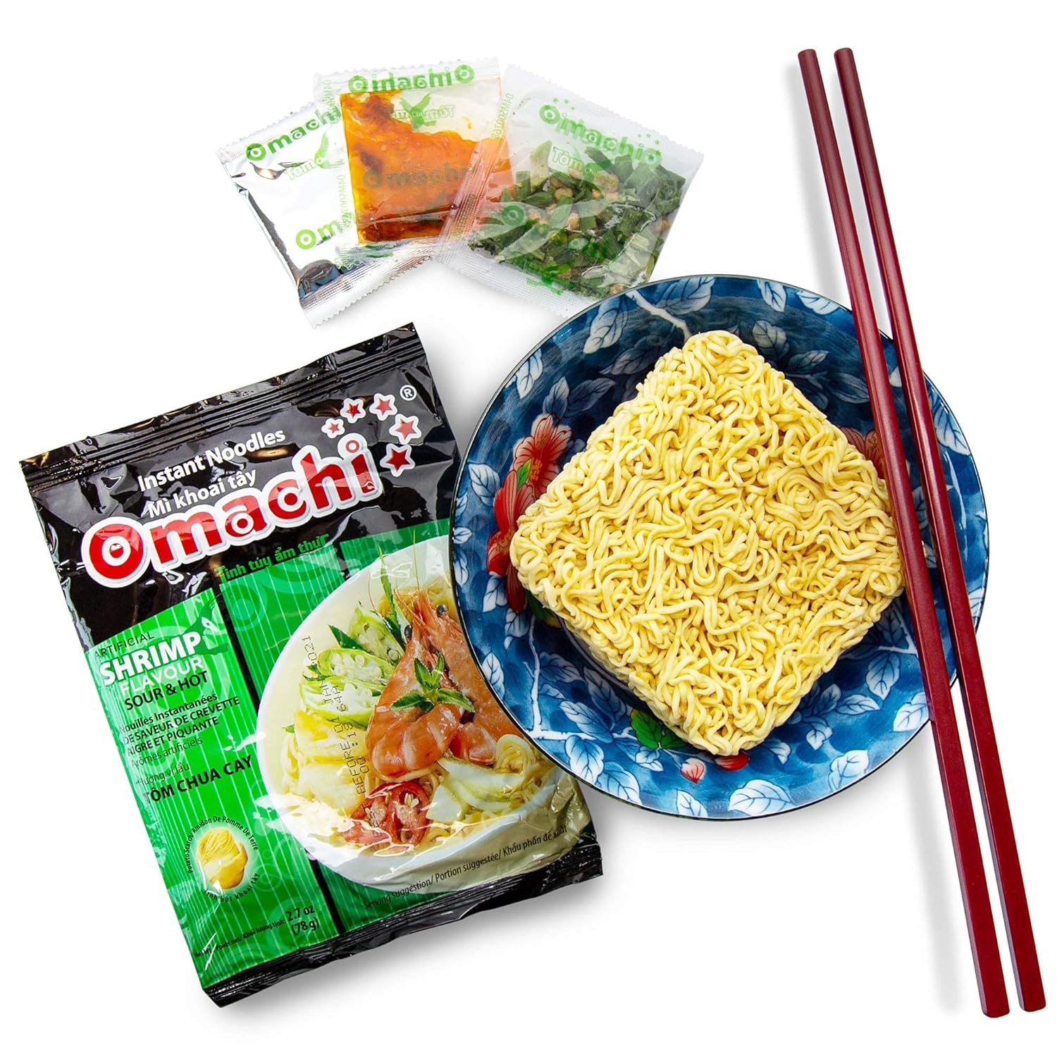 OMACHI Golden Potato Noodles - Made with Natural Ingredients - Superior (Hot & Sour Shrimp, Pack of 30)