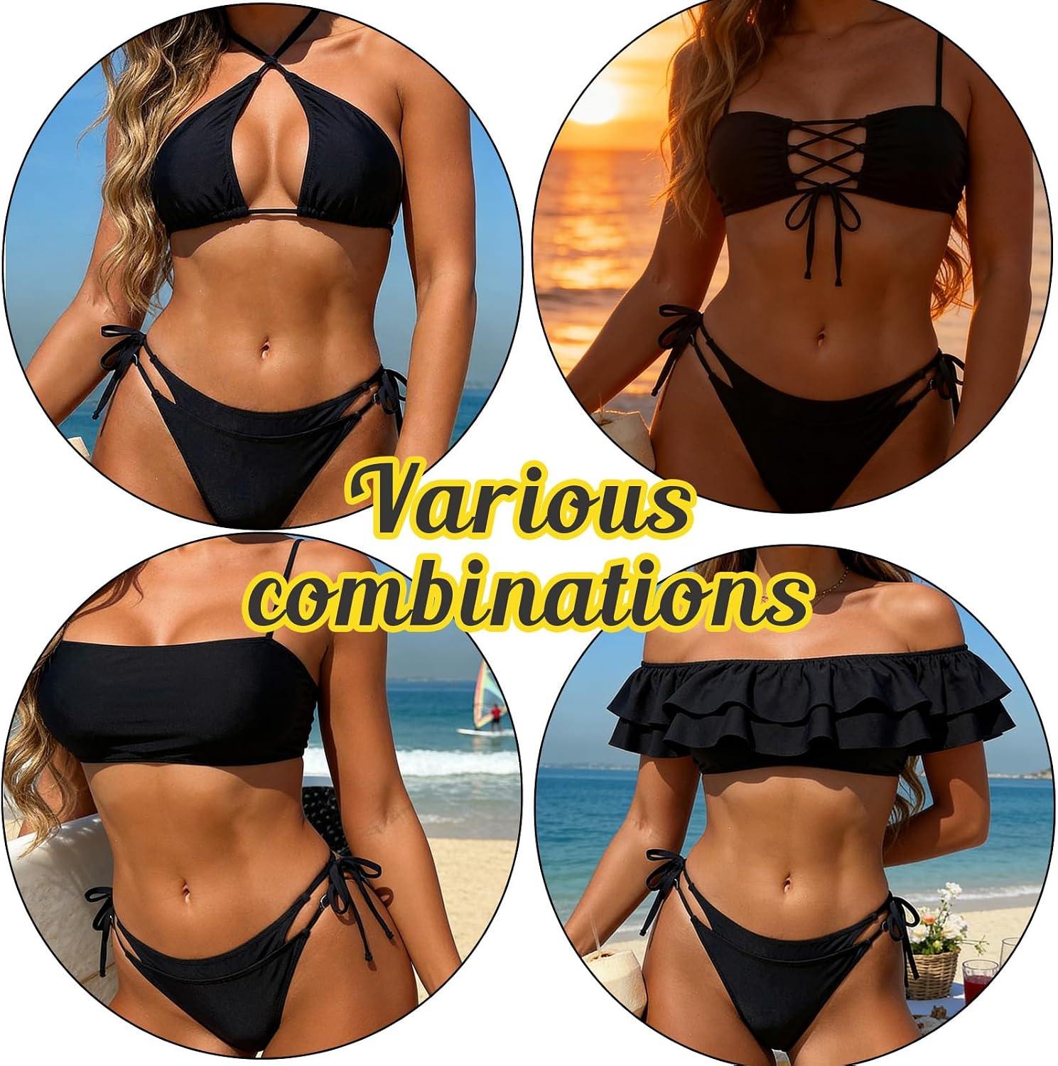 YELAIVP Women's Swim Shorts High Waisted Full Coverage Bikini Bottom Ruffle Cheeky Swimsuit Bottom Side Tie Bathing Suit