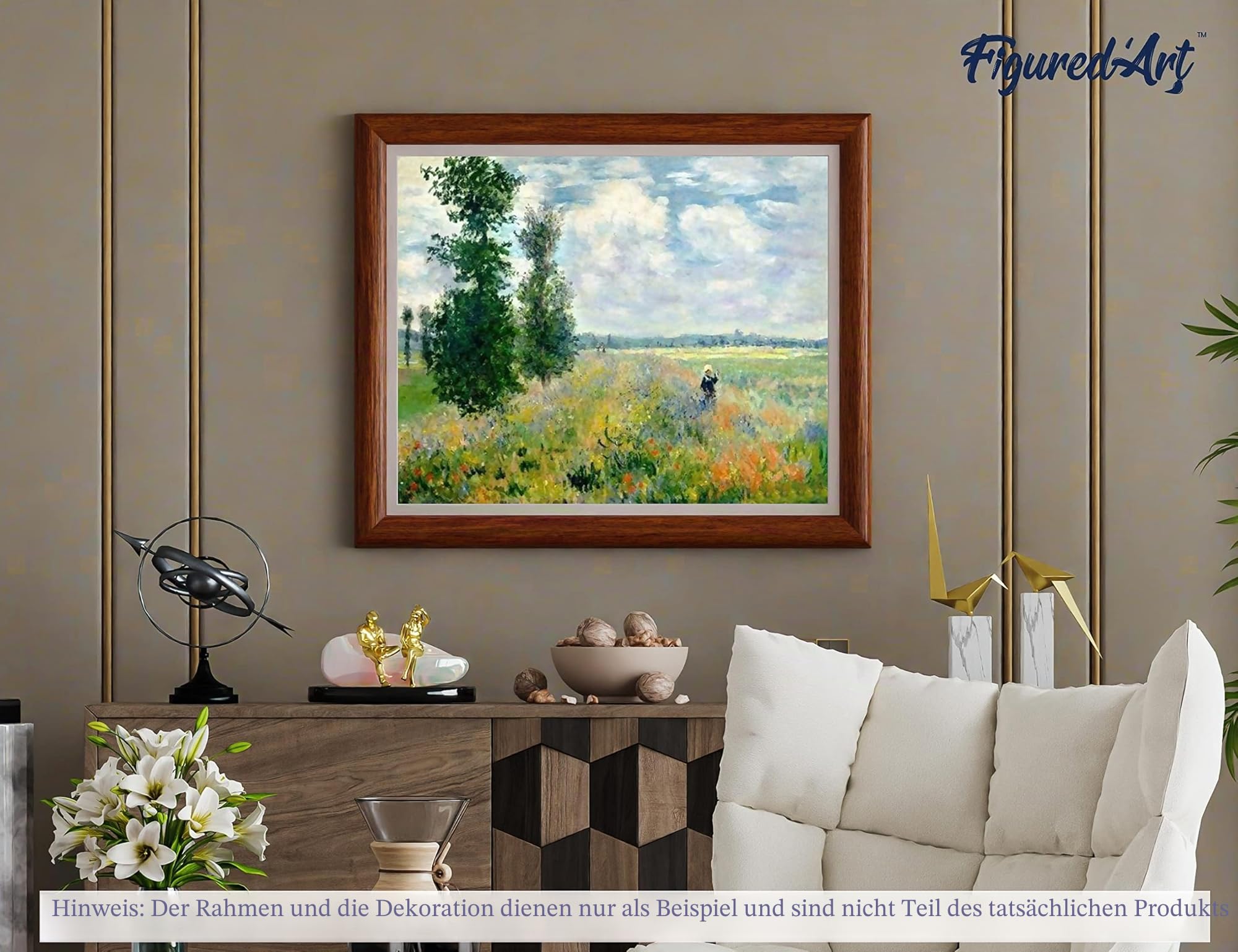 Figured'Art Malen Nach Zahlen Erwachsene Mit Rahmen Monet - Mohnfeld - Paint by Numbers Basteln DIY Bastelset 40x50cm - Leinwand gespannt auf Holzrahmen