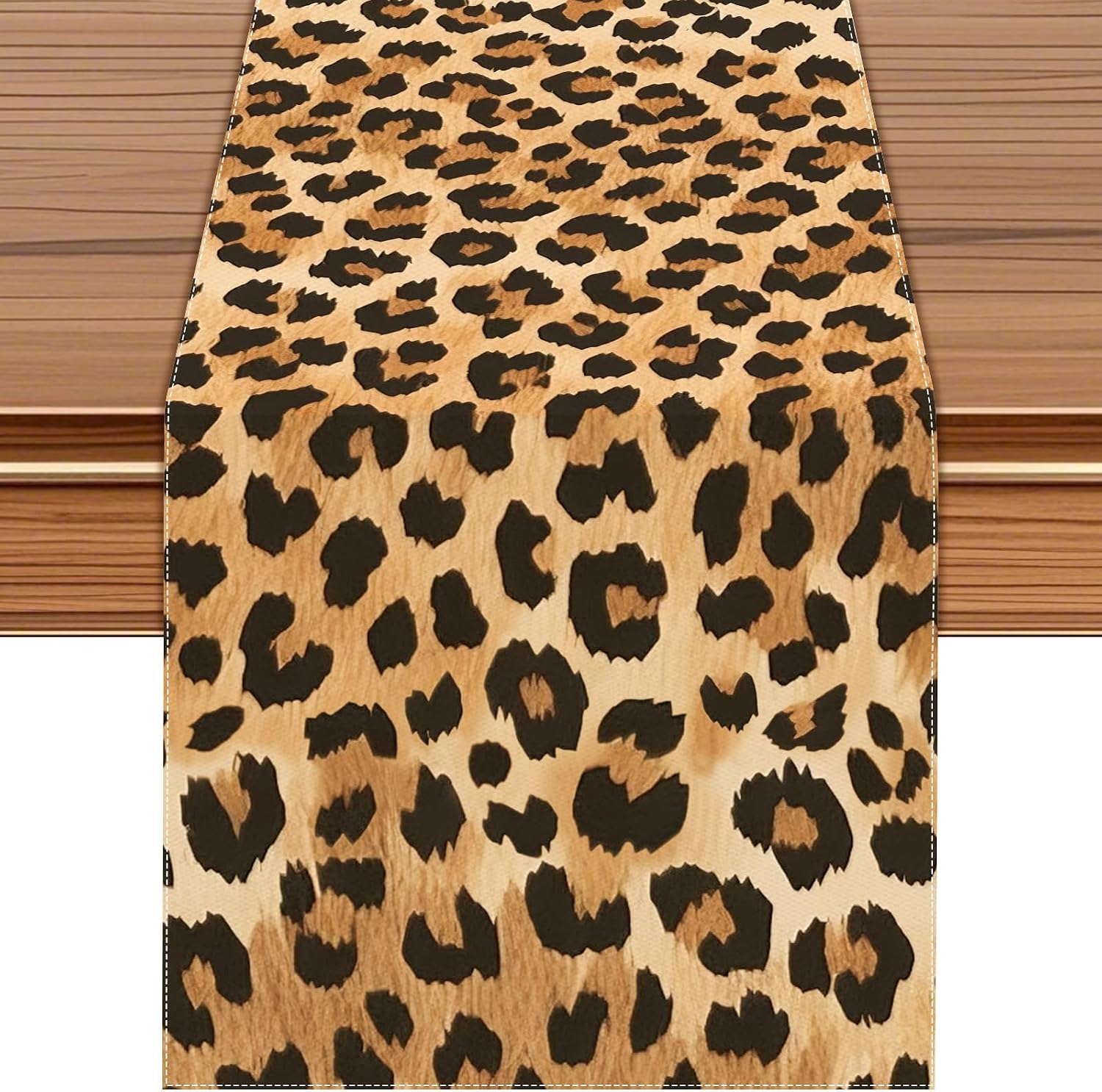 Leopard Print Table Runner 72x13 Inch, Washable Linen‑Texture Dining Decor