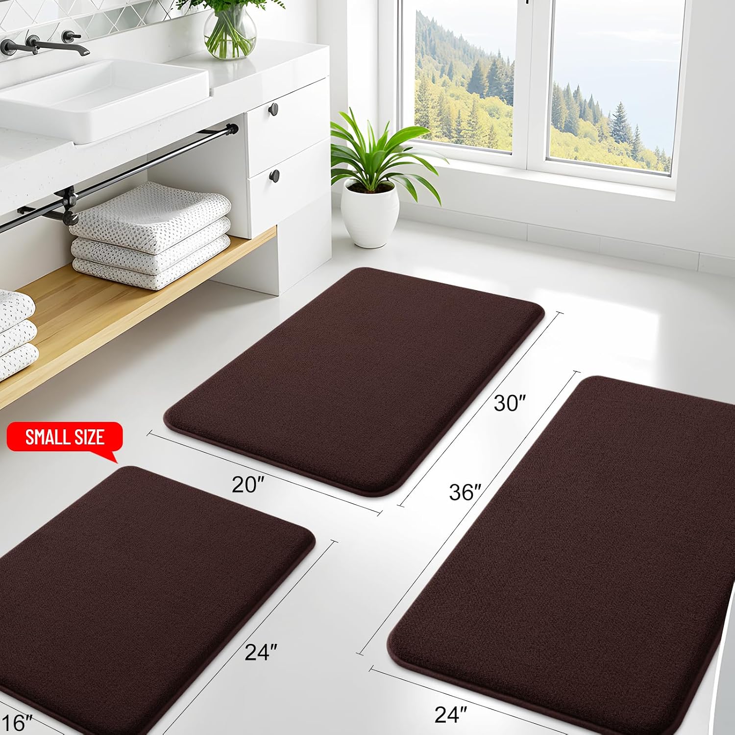 Smiry Memory Foam Bath Mat 24x16, Extra Soft Absorbent Bathroom Rugs | Brown Quick Dry, Machine Washable Bath Mats for Bathroom, Shower, Tub and Home Decor Accessories