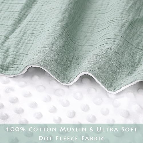 Miniatura 4 de Manta de muselina para bebé recién nacido, manta minky con parte delantera de muselina de algodón y respaldo de forro polar punteado, manta de cama