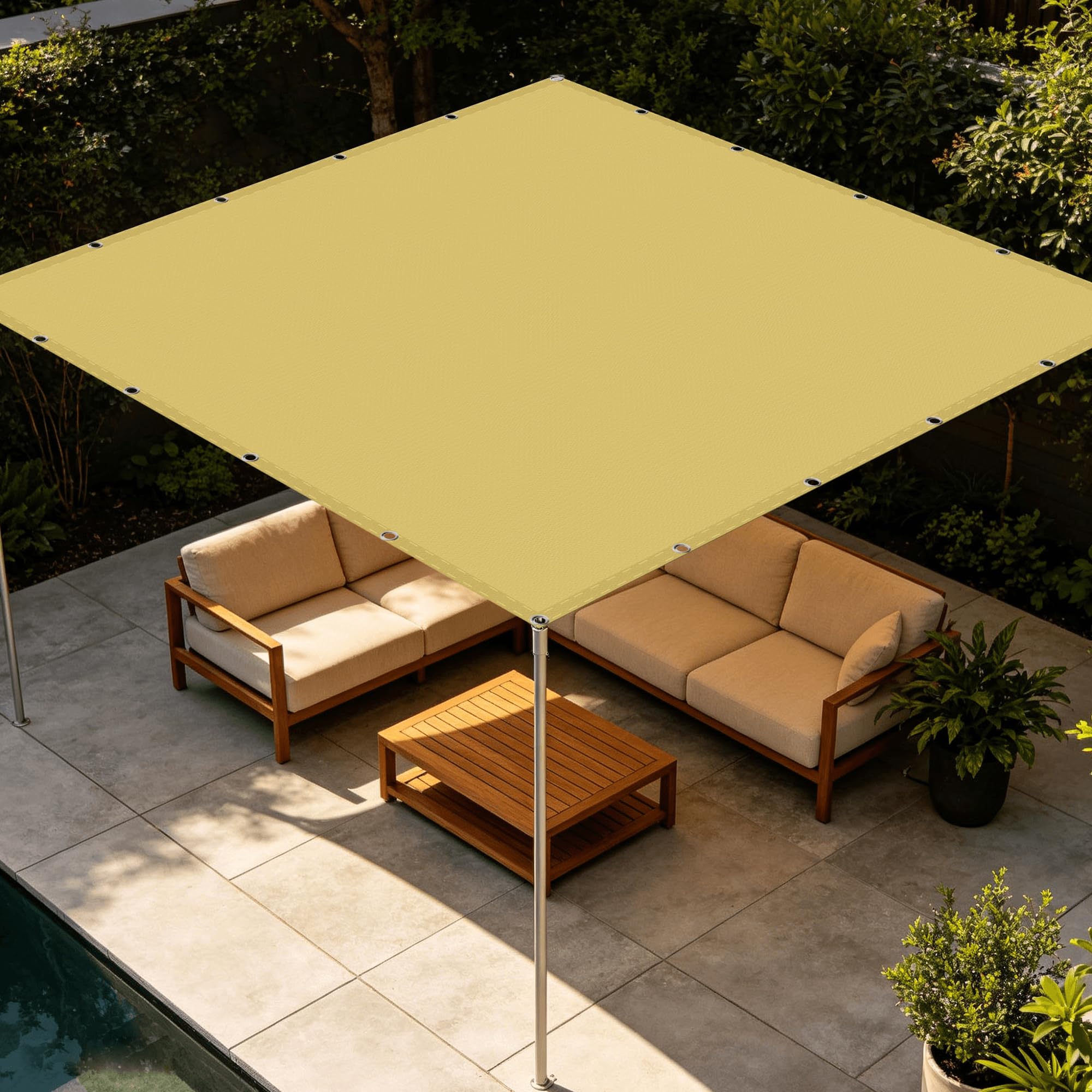 Voile ombrage contre la chaleur et la pluie bâche jaune sable balcon