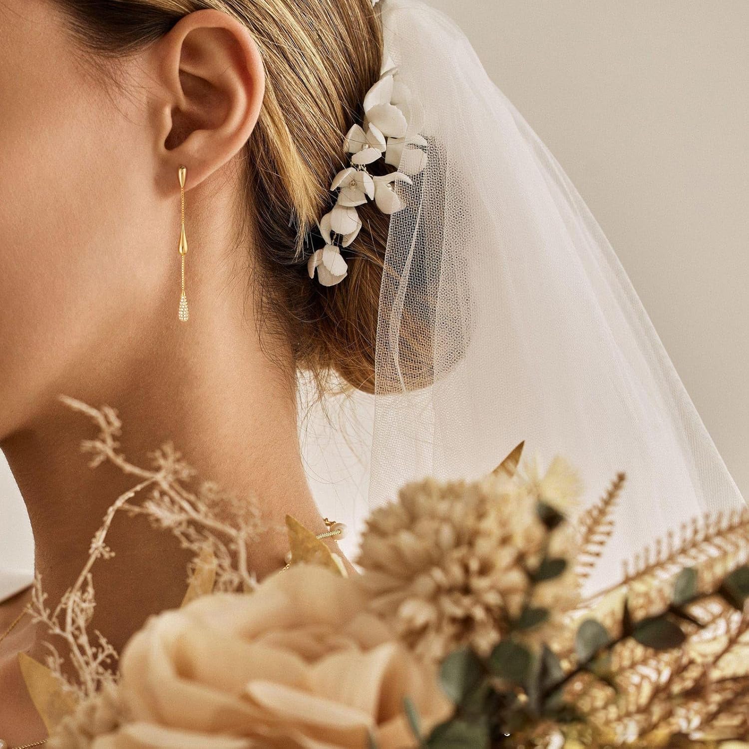 Dangle Earrings for Women, 14K Gold Plated CZ Huggie Drop Earrings, Dainty Long Chain Jewelry Valentines Day Gift for Her - Image 3