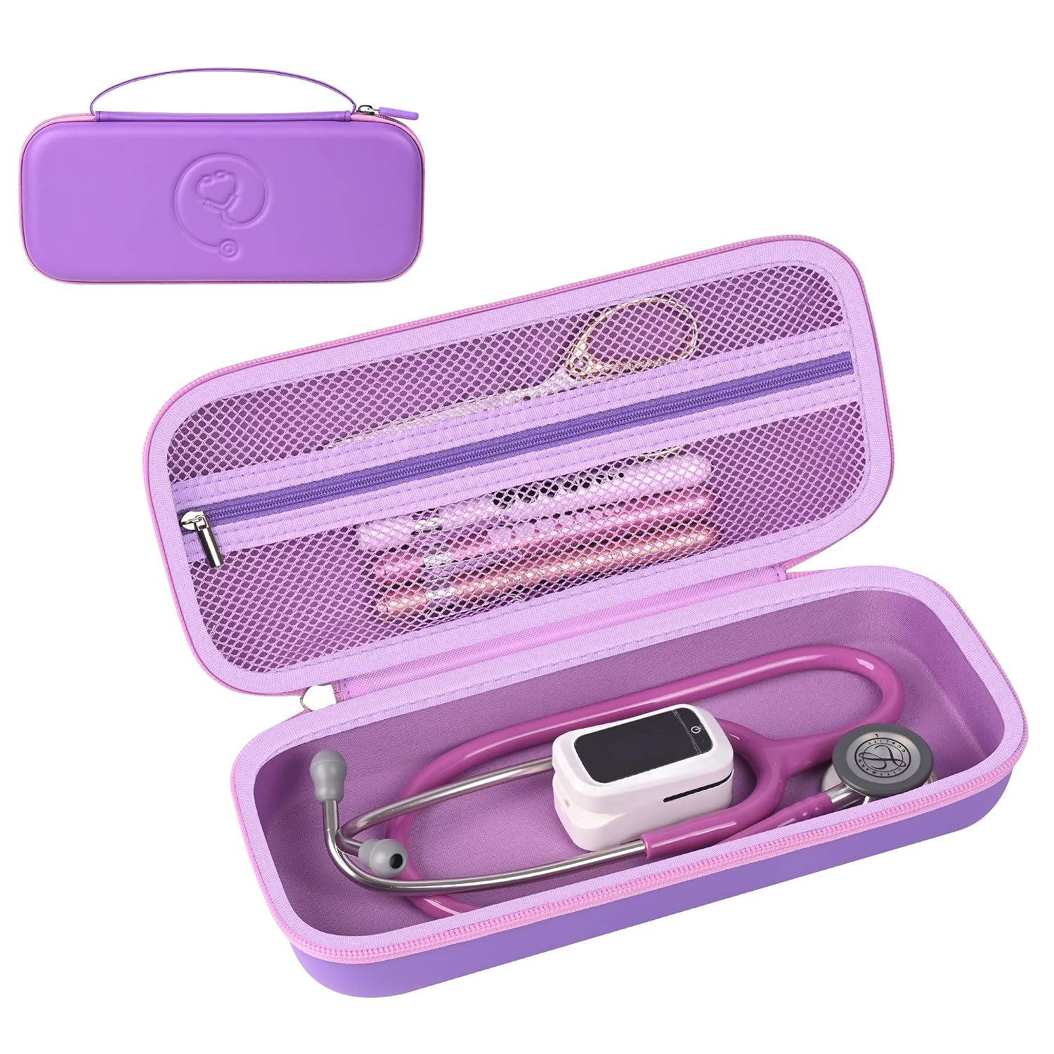 Portable Stethoscope Case Compatible with 3M Littmann Classic III, Lightweight II S.E, Cardiology, MDF, Hard Stethoscopes Case with Mesh Pocket for Accessories Medical Scissors Thermometer (Purple)