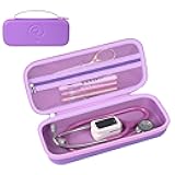 Portable Carrying Stethoscope Case Compatible with 3M Littmann Classic III, Lightweight II S.E, Cardiology, MDF, Hard Shell Case with Mesh Pocket for Accessories Medical Scissors Thermometer (Purple)