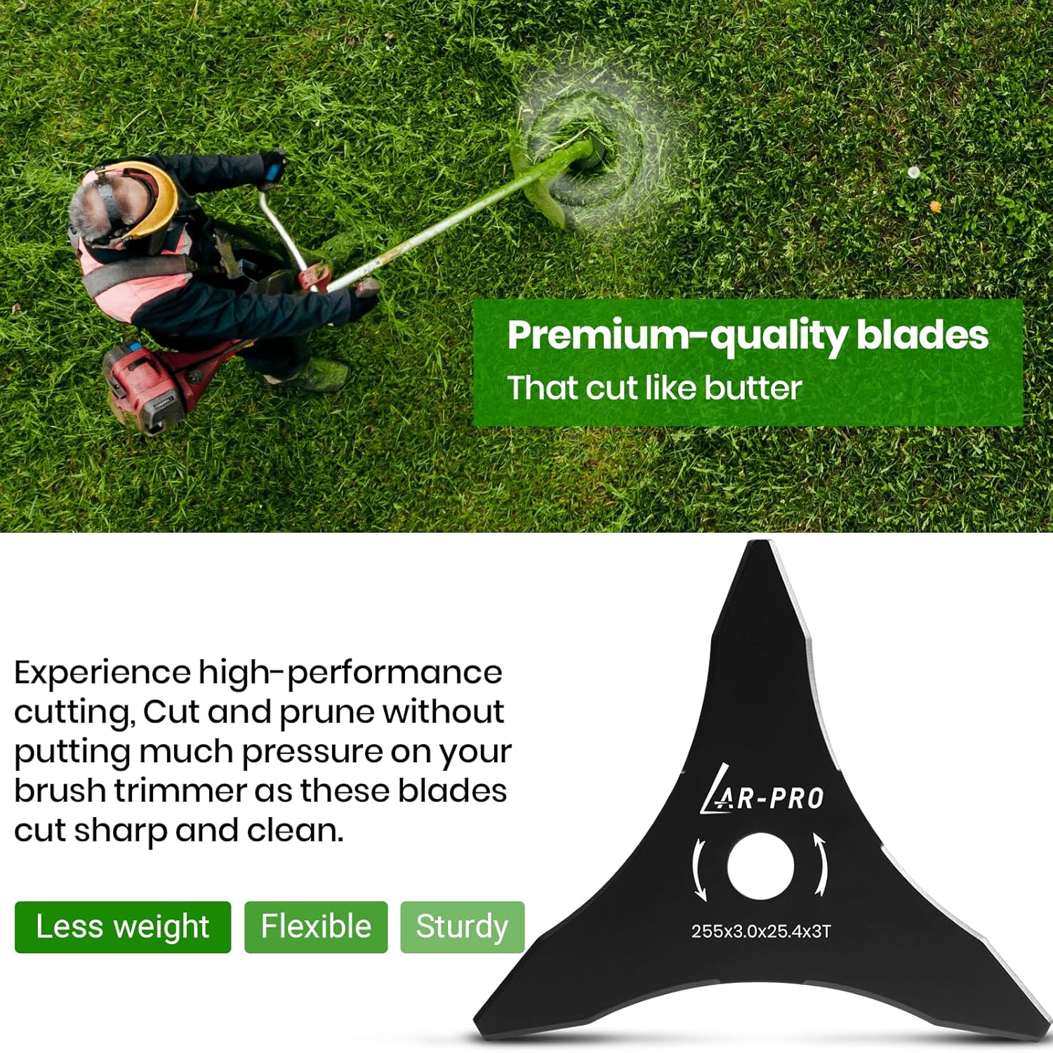 AR-PRO (2-Set) 10" x 3T Steel Brush Blades – 2 Blades, 2 Washers and Adaptor Kit | for Cutter, Trimmer, Weed Eater | Made from Carbon Steel, Cuts Like Butter
