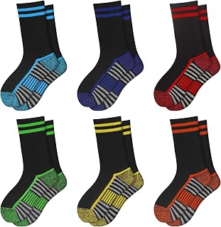 Boys Crew Socks 4-6 6-8 8-10 Years Old Athletic Long Cotton Socks For Kids Half Cushioned Calf Socks 6 Pairs