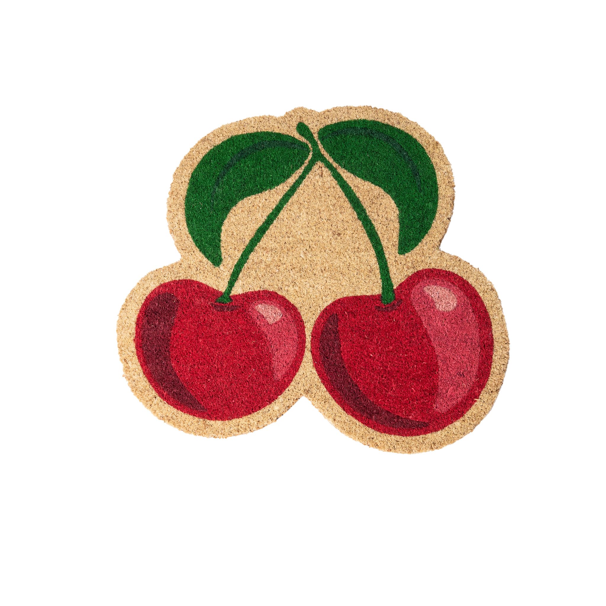 Fisura- Original dirt trapper door mats Cherries. Coconut Doormat with Non-Slip PVC Base. Red and Green entrance Door Mat. Stylish Shaped Doormat. 54 cm x 50 cm